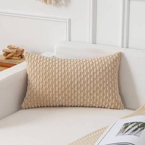 lot 8982 image: Kevin Textile 12x24 Inch Pillow Cover 1 Pack Boho Decorative Soft Striped Corduroy Lumbar Farmhouse Solid Color Accent Rectangle Cushion Case for Living Room Couch Sofa Bed, Beige