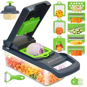 lot 8984 image: Vegetable Chopper Multifunctional Food Chopper  16-in-1 Onion Cutter with 7 Blades, Vegetable Slicer and Dicer with Container for Salad, Potato, Carrot, Garlic & Kitchen Use