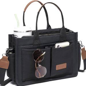 lot 9010 image: ZHMO Canvas Tote Bag for Women With Compartments and Zipper,Black Womens Bags Crossbody Bags Work Laptop Tote Bag Large Satchels Handbag Tote Purse Everyday Shoulder Bag for Travel Nurse Teacher Gift
