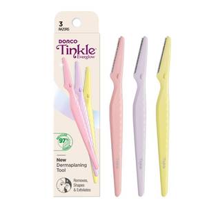 lot 9049 image: Tinkle Everglow Dermaplane Razor (3 ct), Eyebrow Razor & Face Razors for Women, Peach Fuzz Remover, Dermaplaning Tool, Stainless Steel Blades, Stocking Stuffers