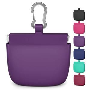 lot 9052 image: RBibei One-Hand Access Silicone Dog Treat Pouch, Small Pocket Sized Training Pouch with Pull Tab & Auto Closing Lid for Easy Pet Training & Walking (Purple)