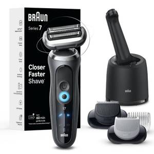 lot 9057 image: Braun Electric Shaver for Men, Series 7 7177cc, Wet & Dry Shave, Turbo & Gentle Shaving Modes, Waterproof Foil Shaver, Space Grey