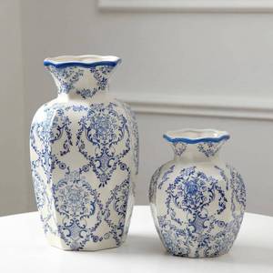 lot 9058 image: 1 Pcs Blue and White Vintage Vase Chinoiserie Floral Vase  6 Rustic Ceramic Vases for Home Decors, Living Room, Bookshelf, Office, Grand Millennial Decor, Chinoiserie Decors