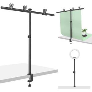 lot 9061 image: Small Backdrop Stand 3x3.3ft, Adjustable Photo Backdrop Stand Kit with 3 Clamps, Portable Background Stand Support for Parties Photoshoot, Table T-Shape Backdrop Banner Holder for Photography Paper