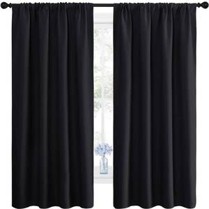 lot 9074 image: NICETOWN Black Blackout Curtain Blinds - Solid Thermal Insulated Window Treatment Blackout DrapesDraperies for Bedroom (2 Panels, 42 inches Wide by 63 inches Long, Black)