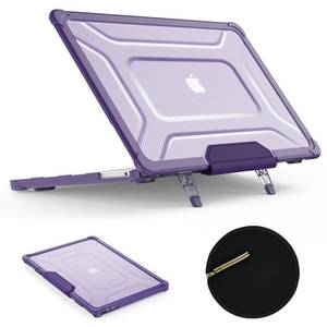 lot 9077 image: SEYMAC stock Case for MacBook Pro 14 inch, Shock-Absorbing Protection with Folding Stand &Mouse Pad Case for MacBook Pro 14 inch, Purple