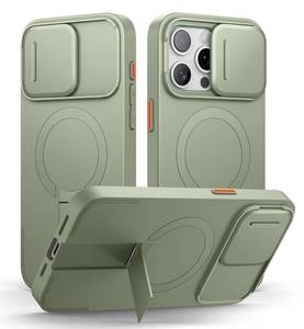 lot 9085 image: SURITCH for iPhone 15 Pro Max Case with Magnetic Camera Slide Cover and Adjustable Kickstand, Compatible with MagSafe, Shockproof Bumper Case Slim Protective Cover 6.7 Inch, Green