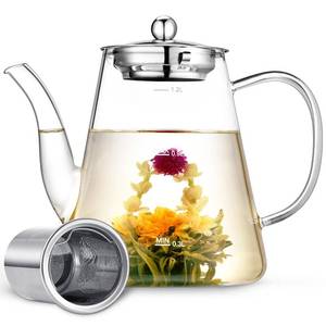lot 9088 image: Zpose Glass Teapot, 1200ml (40oz) Tea Pot with Infuser for Loose Tea and Blooming Tea, Stovetop Safe Tea Kettle, Hand Crafted Borosilicate Glass Tea Maker with Scale Line, Tea Gift Set for Tea Lovers