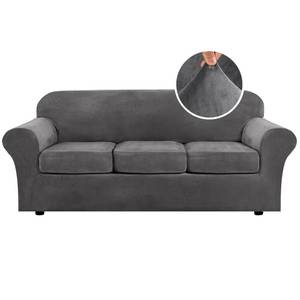 lot 9106 image: H.VERSAILTEX 4 Pieces Thick Velvet Sofa Covers Couch Covers for 3 Cushion Couch Sofa High Stretch Slipcovers Furniture Protector Form Fit Luxury Couch Cover for Dogs Width Up to 90 Inch(Sofa,Grey)