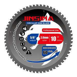 lot 9110 image: JINSINA 10 Table Saw Blade, TCT Metal Cutting Saw Blades with 60T & 58 Arbor, Professional for Iron Steel and Ferrous Metal, Used on Low-RPM Metal Cutting Saws