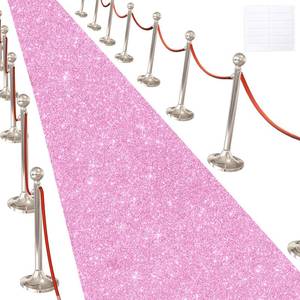lot 9115 image: Glitter Carpet Runner for Party -200 GSM Thickness Non-Woven Fabric Runner Rug with Adhesive Tape, Hollywood Carpet for Event, Aisle Runner for Wedding Ceremony (Glitter Pink, 2.6FTx15FT)