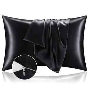 lot 9117 image: BEDELITE Satin Pillowcase with Zipper 2 Pack, Black Pillow Cases Standard Size, Super Soft and Cooling Similar to Silk Pillow Cases, Gift for Women Men(20x26 Inches)