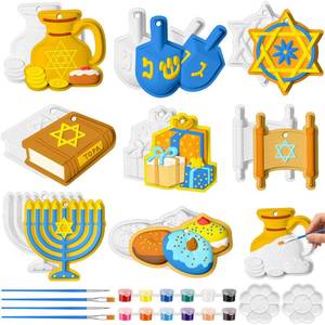 lot 9124 image: Syhood 24 Pcs Ceramic to Paint Hanukkah Dreidel Ornaments Crafts Paint Your Own Art Kit DIY Ceramics Chanukah Ceramic Christmas Ornaments Crafts Gifts Party Favors for Adults