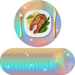 lot 9130 image: Yeaqee 100 Pieces Round Paper Placemats Disposable Table Mats Mirror Foil Decorative Place Mats for Dining Wedding Table Decoration Banquet Birthday Festive Party(Colorful)