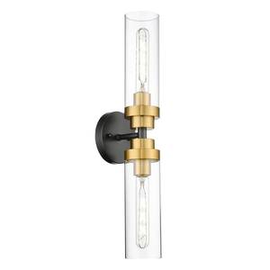lot 9137 image: Emak Black and Gold Vanity Lights for Mirror, Modern 22 Inch Bathroom Light Fixtures with Clear Glass Shade, 2-Light Cylinder Wall Sconce for Bathroom, Bedroom, Hallway, VL085-BKBGD-2