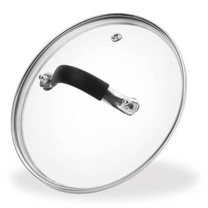 lot 9144 image: 7 Inch Tempered Glass Lid, Steam Vented Cookware Cover, Dishwasher & Oven Safe up to 400F, Universal Replacement for Pans & Skillets, 304 Stainless Steel Rim with Arc Handle