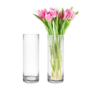 lot 8920 image: 4pk Tall Cylindrical Glass Vases