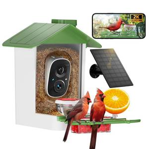 Bird Feeder with Camera 2K HD AI Smart Identify BirdSpecies Solar Panel Outdoors Birdhouse with Cam, Instant Arrival Alerts, Capture BirdVideo, Gifts for Mom Dad