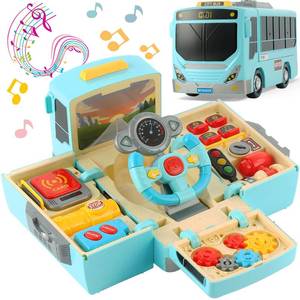 lot 1364 image: HONGTUO Bus Toy with Sound and Light, Simulation Steering Wheel Gear Toy, Toddlers Bus Toys with Music Education Knowledge Simulation Driving Bus Toys, Gift for 1-3-5 Boys & Girls