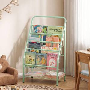 lot 1390 image: JAQ Green Kids Bookshelf, 4-Tier Metal Book Display Rack for Small Space, Child-Safe Forward Facing Toddler Bookshelf for Classroom, Nursery & Playroom, Easy-to-Clean Sling Design (28.35 Height)