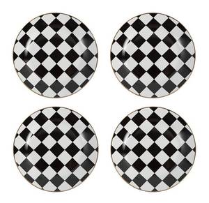 lot 1406 image: RockTrend Retro Black and White Checkerboard Gold Edge Ceramic Dinner Plate Dessert Plate Salad Plate-Set of 4