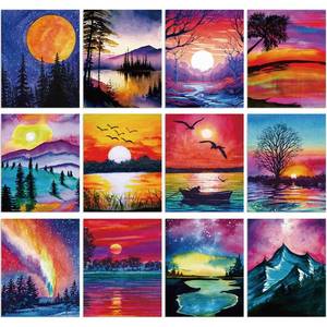 lot 1418 image: Sherr 12 Pcs Pre Drawn Canvas Pre Printed Canvas for Adults Sip and Paint Party Canvases Painting Kit for Summer Easter Mothers Day Party Favor(Natural Scenery,8 x 10 Inch)