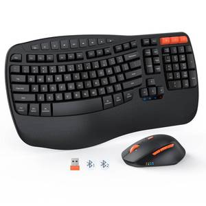lot 1419 image: MEETION Wave Ergonomic Keyboard and Mouse Wireless, USBBluetooth Wave Ergo Keyboard with Wrist Rest, 4 DPI Adjustable Swing Wheel Silent Wireless Mouse Rechargeable for WindowsMacAndroid Director-D