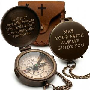 lot 1433 image: Baptism Gifts for Boys Confirmation &amp First Communion Compass Gift Catholic Christian Brass Pocket Compass with Scripture Religious Keepsake for Christening Gift for Godson, Son, or Grandson