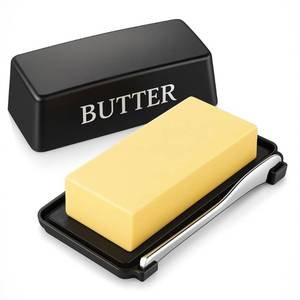 lot 1436 image: Butter Dish With Cover And Knife,Food Grade Plastic Butter Holder With Lid For Countertop,Black Dishwasher Safe Butter Storage Container