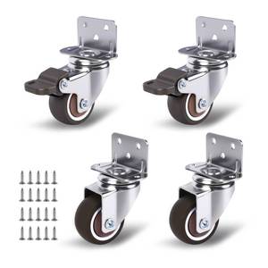 lot 1461 image: 1 Inch Small Caster Wheels Set of 4, L-Bracket Casters Low Profile Side Mount Casters, Swivel Rubber Castors for Furniture, Underbed Drawer, DIY Project, Capacity Lbs 97 Lbs (with 2 Brakes)