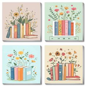 lot 1467 image: Canrichshop 4 Pcs Book Paint by Numbers Kit for Adults & Ages Over 12,Framed Books Adults Paint-by-Number Kits, DIY Painting by Numbers for Adults Flowers for Decor Present 8X 8 in