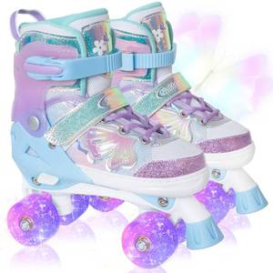 lot 1478 image: Kids Roller Skates for Girls Boys - Purple for Big Kids Age 7 8 9 10 - Adjustable All Light up Wheels Butterfly and Flower Indoor Outdoor Sports Birthday Gift for Son and Grandson