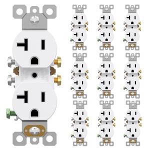 lot 1491 image: AIDA 20 Amps Outlets Duplex Electrical Receptacle Outlets, Electrical Outlet, 20Amp 125V Heavy-Duty Wall Outlet, Residential, 3-Wire, Self-Grounding, UL Listed, Side Wire (10 Pack, White)