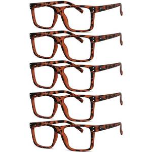 lot 1496 image: Eyekepper 5-pack Oversized Reading Glasses Square Large Frame Readers for Men and Women - Tortoise 1.75