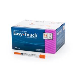 lot 1508 image: Easy Touch 28 Gauge U-100 Insulin Syringes (28G 1cc 12) with 12 Long Needle, 1cc (100 Unit Capacity), Bold Markings for Accurate Dosing, Disposable, Box of 100