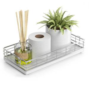 lot 1509 image: JNFUZ Toilet Paper Basket, 13 Inch Oak and Iron Bathroom Tank Tray Top of Toilet Storage Toiletries Organizer for Bathroom, Living Room and Kitchen (White)