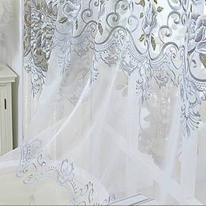 lot 1516 image: WPKIRA Floral Embroidered Sheer Curtains Luxury European Embroidery Tulle Curtains for Living RoomBedroom 1 Panel Rod Pocket Top Window Treatment Drapes W40 x L84 inch
