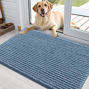 lot 1525 image: OLANLY Dog Door Mat for Muddy Paws 36x24, Ultra Absorbent Chenille Mud Doormat, Non-Slip Washable and Dirt Trapping Doormat for Indoor Entryway, Quick-Dry Indoor Pet Bed Mats for Dogs, Airy Blue