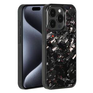 lot 1529 image: molzar Grip Series for iPhone 15 Pro Case with Real Forged Carbon Fiber, Grippy Edges Design, Works with Qi-Certified Chargers, Compatible with iPhone 15 Pro, Glossy BlackRed