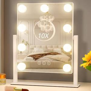 lot 1543 image: Acoolda Vanity Mirror with Lights, Hollywood Vanity Makeup Mirror with 9 Dimmable LED Bulbs, 3 Color Lighting Modes, Detachable 10X Magnification, 360°Rotation,White