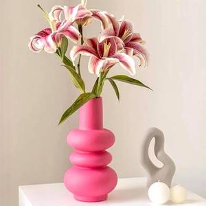 lot 1544 image: BLOFLO Hot Pink Ceramic Vase, Colorful Ceramic Vase, Modern Dried Flower Vases, Pink Round Vase for Centerpieces Wedding Dinner Table Party Office, Housewarming Gift (3 Layers Pink)