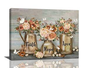 lot 1546 image: Farmhouse Bathroom Wall Art Flower Butterfly Floral Pictures Wall Decor Inspirational Quotes Mason Jar Canvas Painting Print Artwork Modern Home Decor Framed for Living room Bedroom Bathroom 12X16
