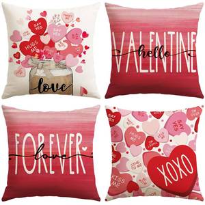 lot 1556 image: Artscope Valentines Day Love Forever Throw Pillow Covers 20x20 Inch Set of 4, Valentine Wedding Red Pink Love Heart Decoration Pillow Cases for Home Sofa Couch