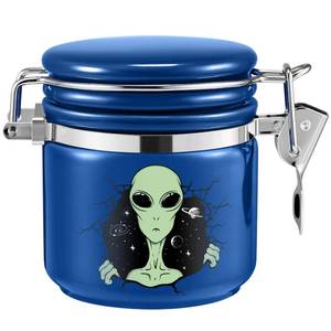 lot 1560 image: Alien Smell Proof Jar Half Oz (250ml), Separate Space for Humidity Pack To Keep Herbs Fresh For Months - Ceramic Smell Proof Containers, ET Stash Jar with Clamp Lid - Double Sealed Airtight Jar - Blue