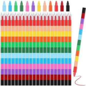 lot 1568 image: Marspark 20 Pcs Stackable Crayons Stacking Buildable Crayons Colorful Stackable Pencils Party Favors DIY Rainbow Pencil for School Office Birthday Party, 12 Colors(Vivid Color,Flat)