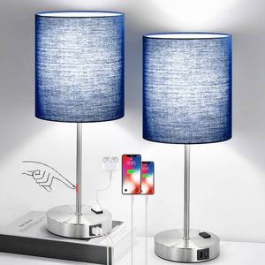 lot 1573 image: Set of 1 Touch Control Table Lamp with 2 USB & AC Outlet, 3-Way Dimmable Bedside Nightstand Lamps for Bedroom Living Room Nursery NO BULB