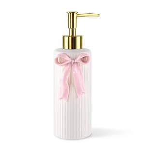 lot 1580 image: NEWHENGS Handmade Ceramic Bow Soap Pump Dispenser Hand Lotion Liquid Dispenser Refillable for Kitchen and Bathroom Decorative (Ribbon Pink)