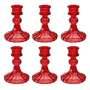 lot 1582 image: ECHFSM Glass Candlestick Holder,Striped Taper Candle Holders,Set of 6 Candle Stand for Table Centerpieces, Home Decor,Weddings,Festival and Parties (Red Stripe Pattern)
