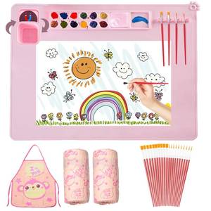 lot 1586 image: Lymoc Silicone Painting Mat,Painting Stations Kit 1x Apron,1 Pair Oversleeve,20 Pieces Brushes Craft Silicone Mats 21X17 with Detachable Cup for Kids Gift,Paint, Clay, DIY Projects