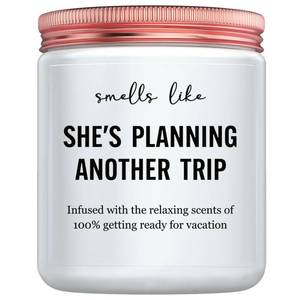 lot 1591 image: Best Travel Gifts for Women, Funny Gift for People Who Like Travel Hiking - Unique International Traveler Planner Vacation Retirement Present Candle